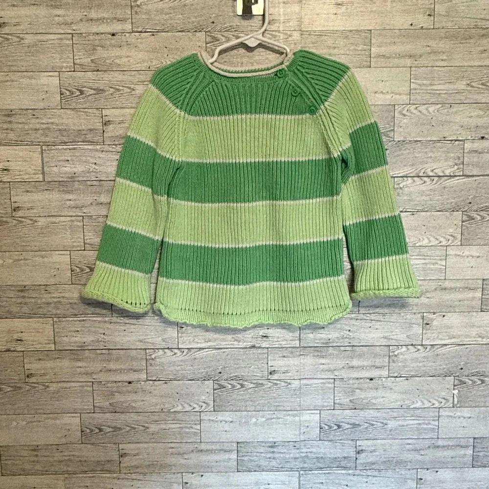 The Childrens Place Girls Green Striped Knit Sweater Sz-4T Buttons, Soft, Cozy‎